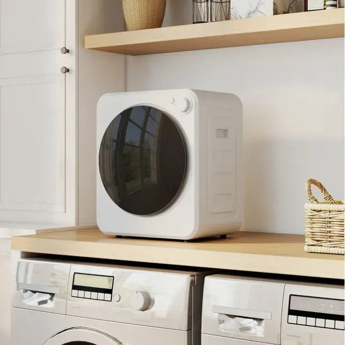 Sèche-linge à évacuation – mini – 4 kg – 5 programmes – 800W/400W – blanc – tambour inox réversible