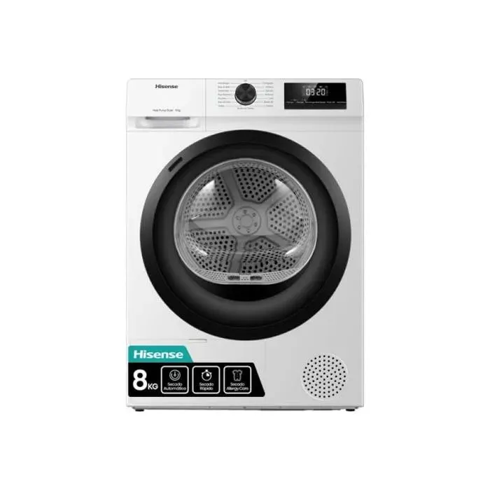 Sèche-linge avec pompe à chaleur - Hisense - DHQE800BW2 - 8 kg - A++ - Hublot - Noir - Grand écran - 16 programmes