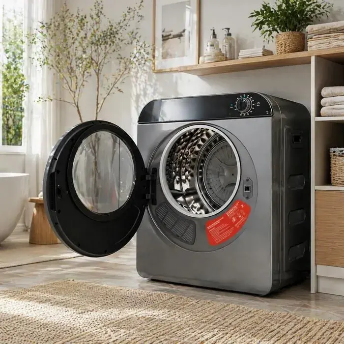 Sèche-linge compact 3 kg 830 W avec 4 programmes chauffage PTC et tambour inox - mural ou superposable - Gris argenté