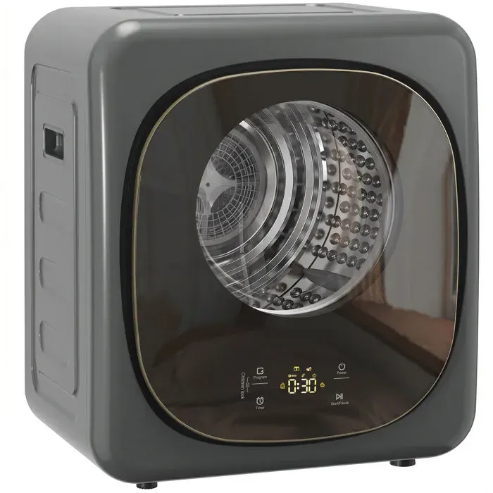 Sèche-Linge Compact 4 kg - 5 Modes de Séchage avec Minuterie - Gris et Noir