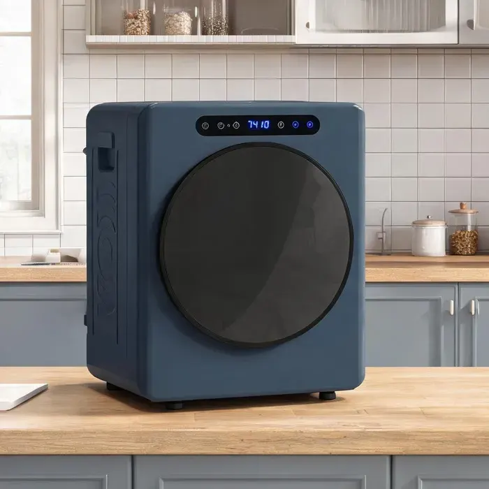 Sèche-linge compact à évacuation 5 kg 1000 W modes Extra Sec et ECO minuterie tambour acier inoxydable bleu