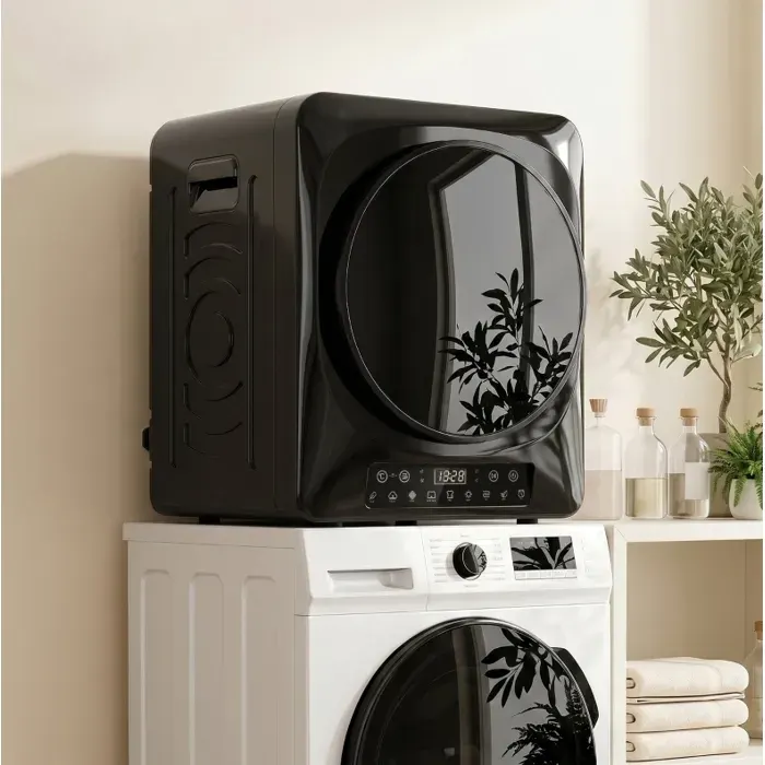 Sèche-Linge Compact À Évacuation Noir Sèche-Linge Électrique FloraGrace Pour Buanderie Avec Capteur DHumidité 49x43x61cm