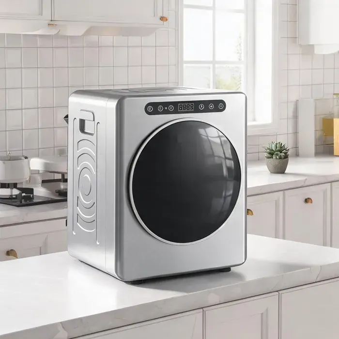 Sèche-linge compact électrique 5 kg 1000 W tambour acier inoxydable 6 programmes minuterie évacuation argent