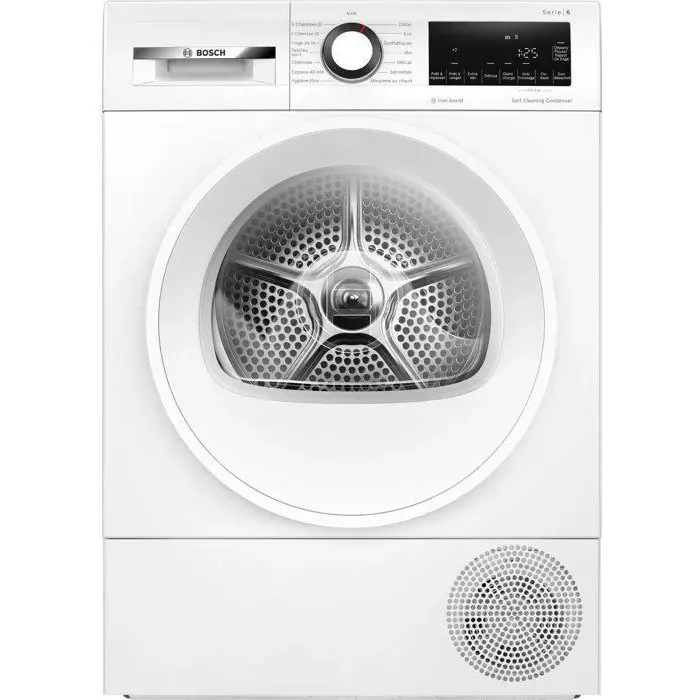 Sèche-linge pompe à chaleur BOSCH Série 6 WQG24502FR - 8 kg - Induction - L60 cm - Classe C - Blanc