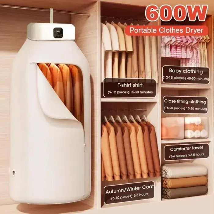 Sèche-linge Portable - Non spécifié - Modèle Blanc - 600W - Séchage Rapide - Pliable