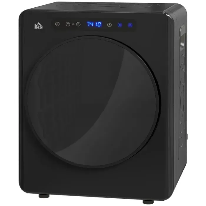 Sèche-linge tambour compact noir mode IA température réglable minuterie stérilisation 60°C anti-froissage écran LED