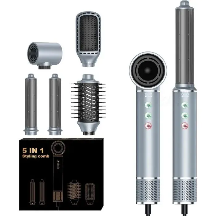 Sécheur Brosse 5-en-1 Pro - 1400W Ions Négatifs pour Séchage et Coiffage Rapide 3 Températures Réglables multico BROSSE SOUFFLANTE