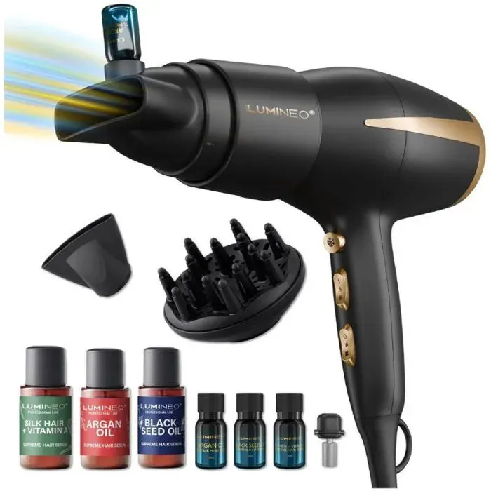 Séchoir à cheveux - Lumineo - Silk Breeze - 2400 W - 3 niveaux de température - Avec diffuseur