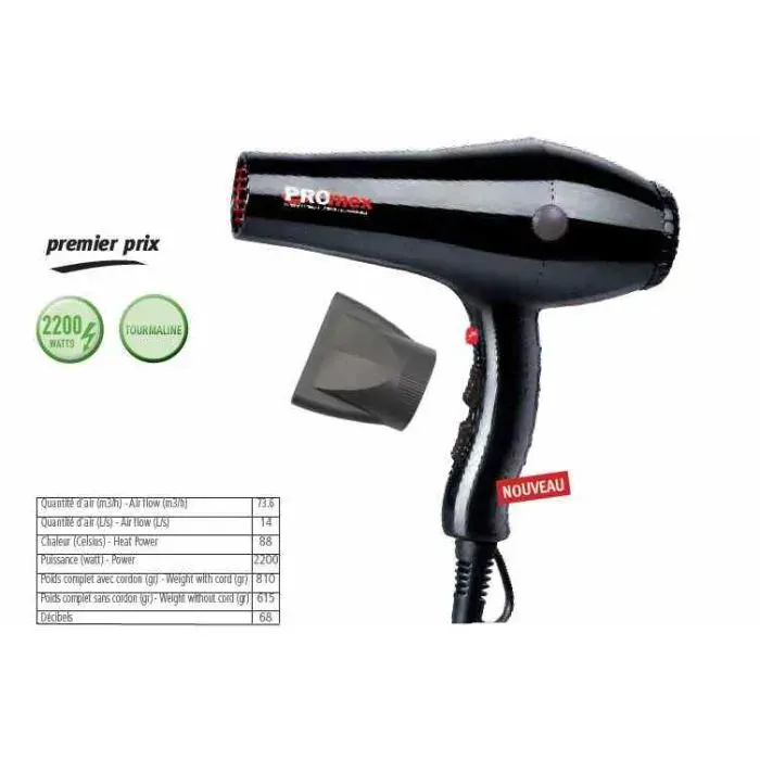sechoir promex yoragan-5 noir 2200w tourmaline …