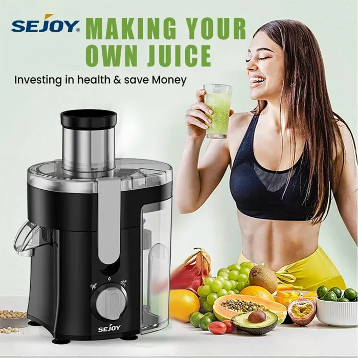 Sejoy Extracteur de jus compact 600W 2 vitesses Acier inoxydable Vert et Noir
