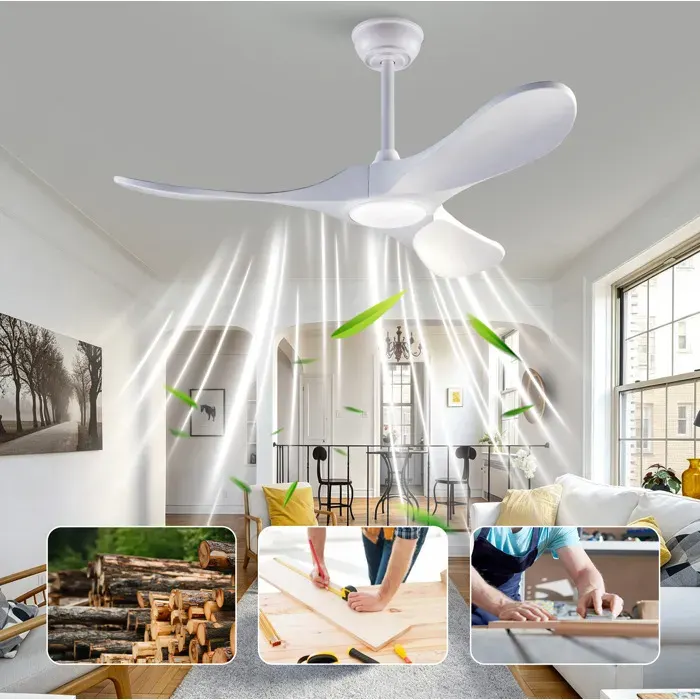 SENVIRO Ventilateur de plafond LED 107 cm 3 pales en bois télécommande blanc