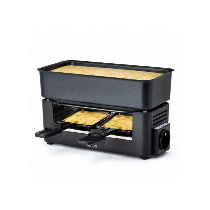 SENYA Raclette & Fondue 2 Personnes Cheese Time 2-en-1 – 350W – Connectable jusquà 8 Personnes – Antiadhésif – 2 Poêlons
