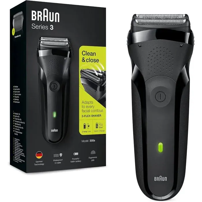 Series 3 300 Rasoir ÉlectriqueRasoir Barbe Homme Avec 3 Lames FlexiblesRechargeable Et Sans FilRasoir À Grille Électrique Lavable