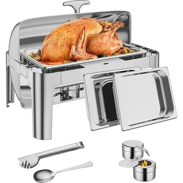 Serveur buffet Chauffeur alimentaire Carré avec porte-couvercle plaques de chauffage en acier inoxydable Sans alcool