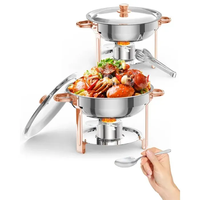 Serveur Buffet Lot de 2 Chauffeur Alimentaire Carré 5 L avec Porte-couvercle Plaques de Chauffage Acier Inoxydable Sans Alcool
