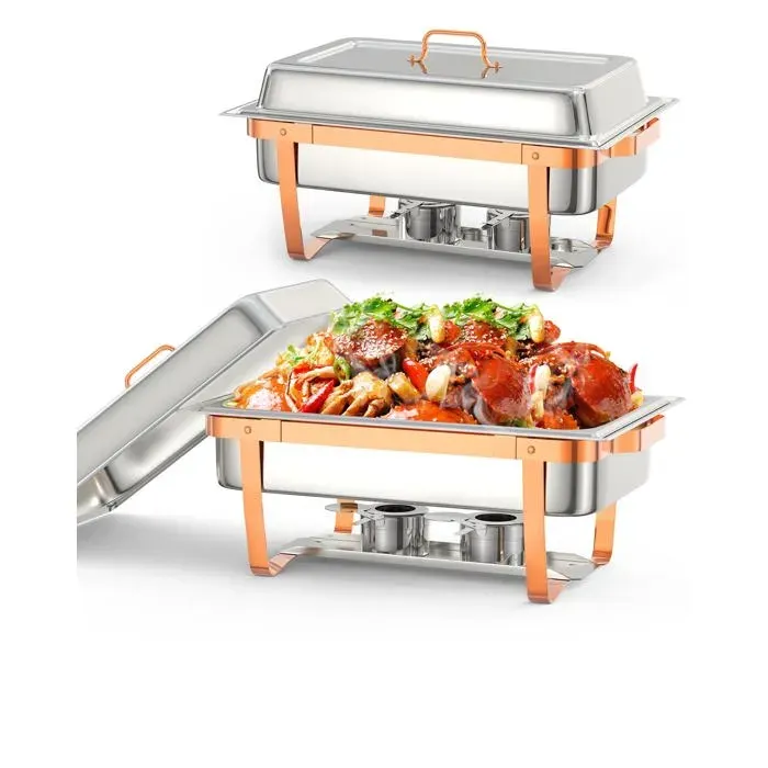 Serveur Buffet Lot de 2 Chauffeur Alimentaire Carré 9 L avec Porte-couvercle Plaques de Chauffage Acier Inoxydable Sans Alcool