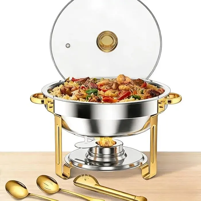 Serveur buffet Lot de 2 Chauffeur alimentaire Rond5 L avec porte-couvercleplaques de chauffage en acier inoxydable