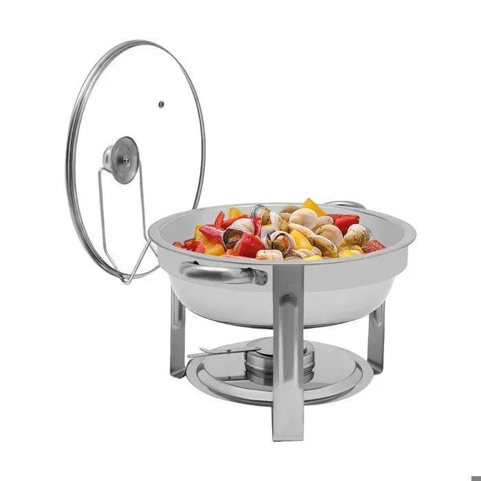 Serveur de Buffet de Chauffage Alimentaire 5L - Chauffe de Buffet en Acier Inoxydable - Plat de Chafing Ronde - Argent