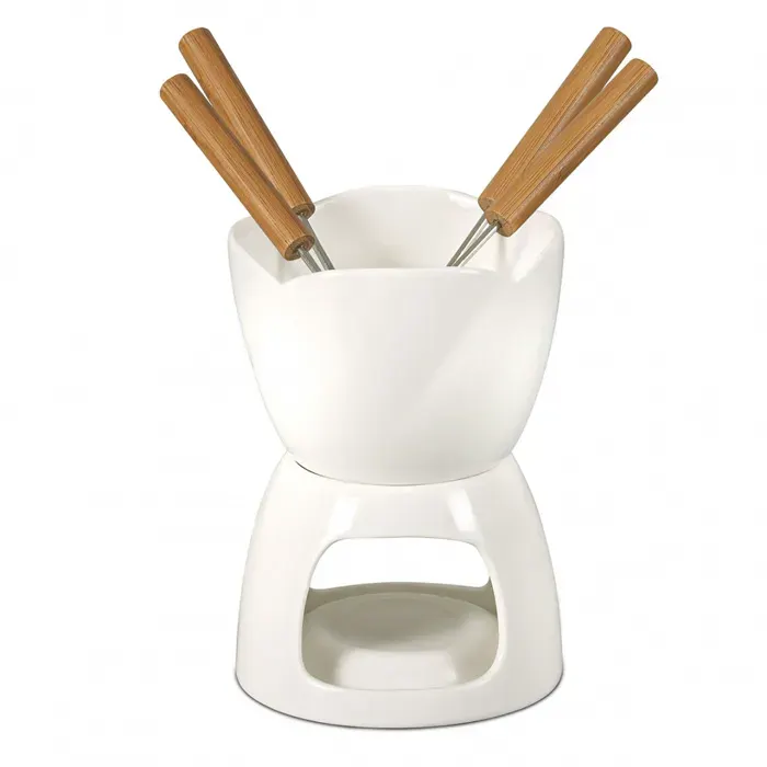 Service à Fondue au Chocolat - BANQUET - COLLEZIONE BIANCA - 4 personnes - Céramique - Acier inoxydable