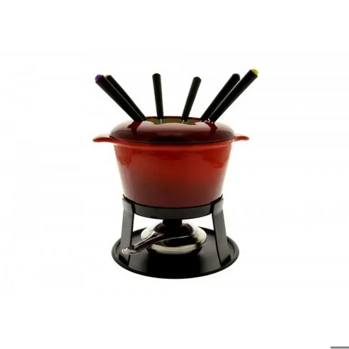 Service à fondue - TABLE&COOK - Rouge - 6 fourchettes - Réchaud inclus - Fonte émaillée