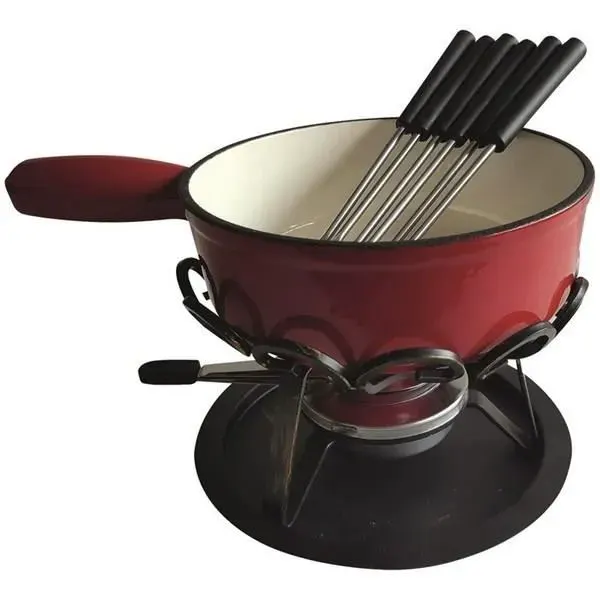 Service à fondue - TABLE ET COOK - 6 personnes - Ø24cm - Réchaud fer forgé - Savoyard - Rouge uni