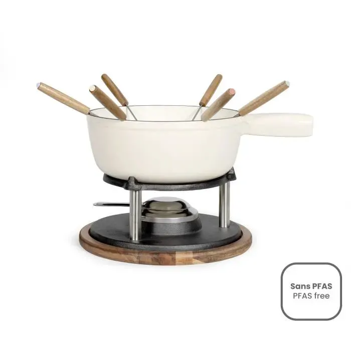 Service à fondue tradition - LIVOO - MEN426C - 26L - 6 personnes - Fonte émaillée - 6 fourchettes - Caquelon compatible tous feux
