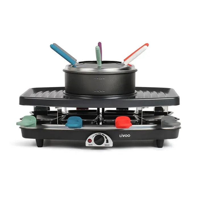 Set à raclette grill et fondue + 8 poelons + 6 fourchettes - pour 8 personnes DOC233