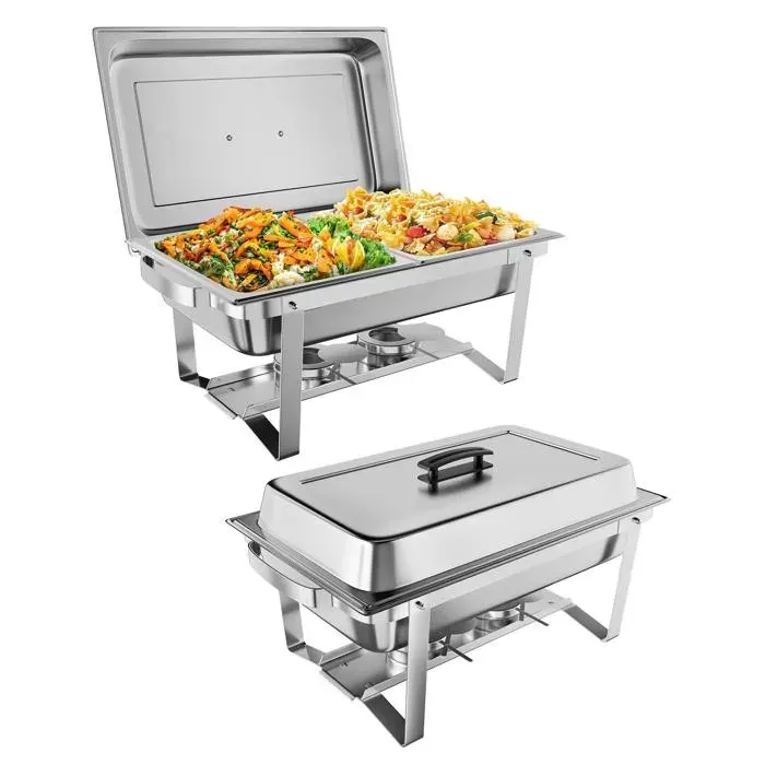 Set buffet chafing‑dish lot de 2 chauffe‑plats 8QT inox bac à eau mariage‑fête‑banquet‑traiteur