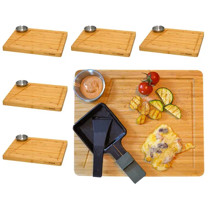 Set dAssiettes à Raclette 6 Personnes - 30x25 Planche Raclette avec Bol à Dips