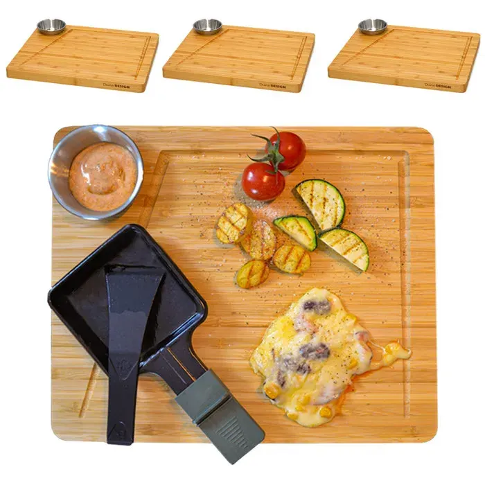 Set dAssiettes à Raclette - DUNEDESIGN - 4 personnes - Planche 30x25 cm - Beige - Support pour poêlons