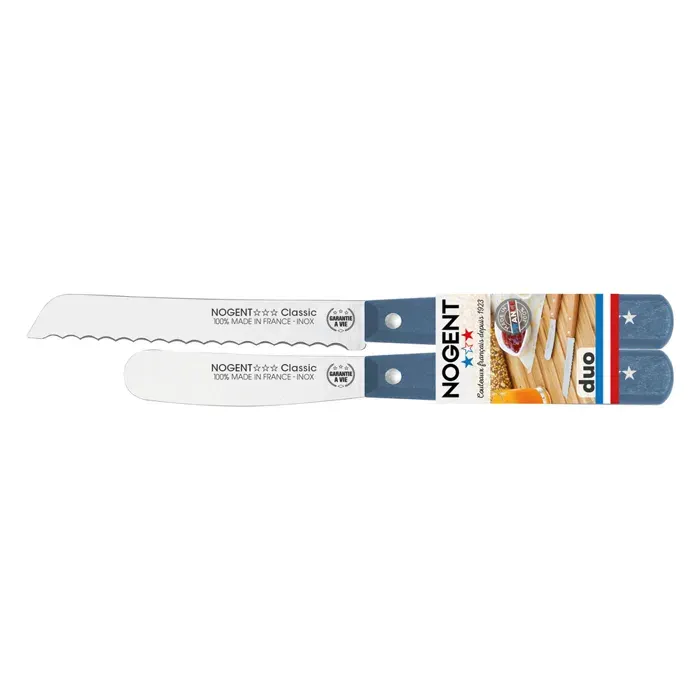 Set duo petit déjeuner - NOGENT - Classic - manche bleu - lames inox - compatible lave-vaisselle