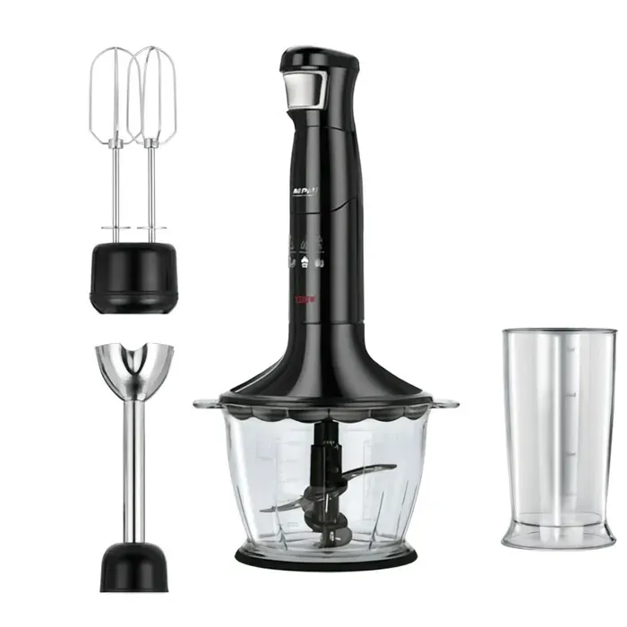 Set Mixeur Plongeant Hachoir Multi-usages Fouet Vitesse Ajust acier inoxydable MPM MBL-29/C 1200W Noir