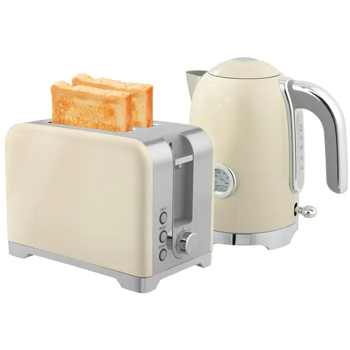 Set Petit-Déjeuner Bouilloire Électrique 17L et Grille-Pain 2 Fentes 7 Niveaux de Dorage Crème 2200W