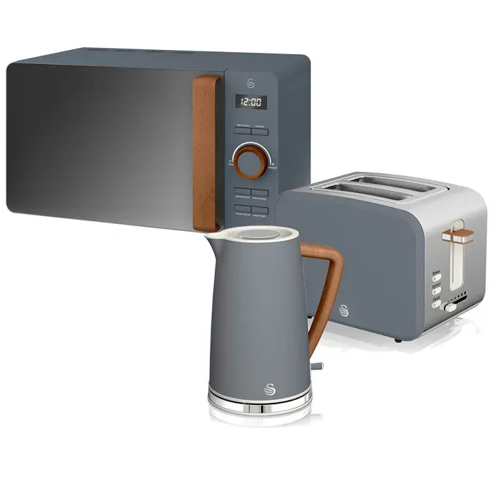 Set petit-déjeuner bouilloire grille-pain micro-ondes 20L Nordic Gris SWAN STRP1060GRYNEU Gris — coloris Blanche