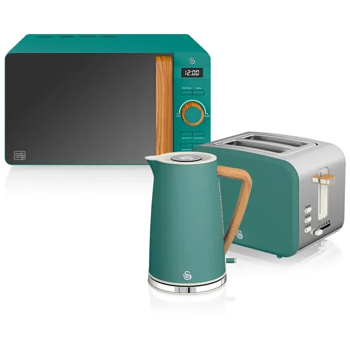Set petit-déjeuner bouilloire grille-pain micro-ondes 20L Nordic Vert SWAN STRP1060GRENEU Vert — coloris Blanche