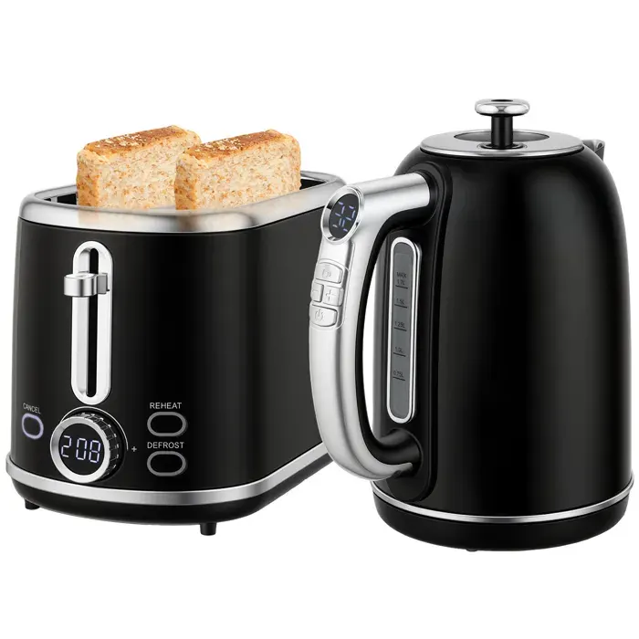 Set Petit-Déjeuner Bouilloire Inox 17 L 2200W et Grille-Pain 2 Tranches Noir