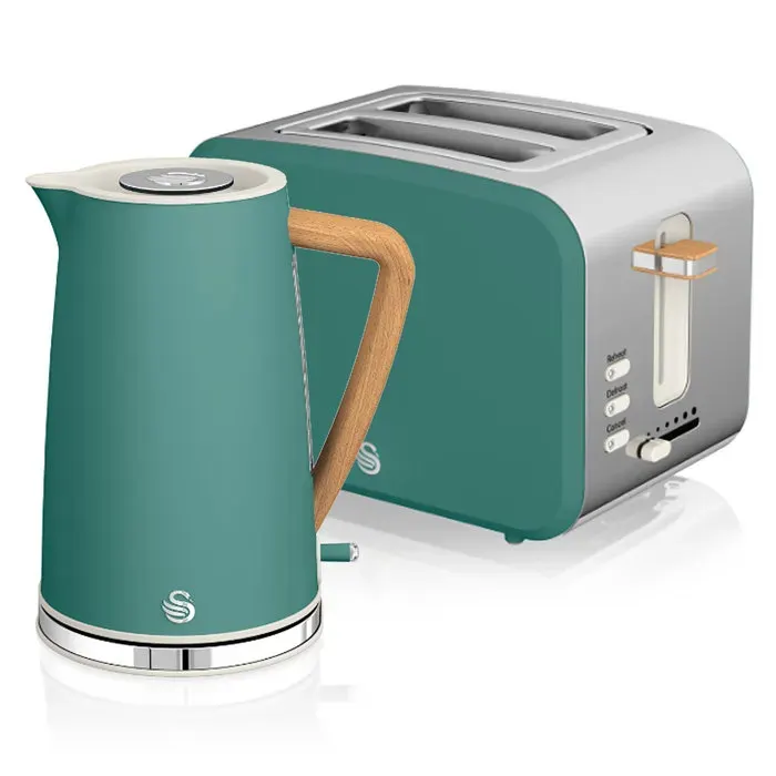 Set petit-déjeuner Bouilloire sans fil 17 L grille-pain 2 Nordic Blanc SWAN STP2090GRENEU Vert