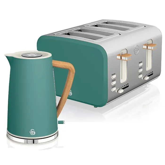 Set petit-déjeuner Bouilloire sans fil 17 L grille-pain 4 Nordic Vert SWAN STP2091GRENEU Vert