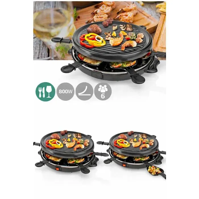 Set raclette / grill gourmet - LIVOO - Set Raclette / Gourmet 6 Personnes - 800W - Plaque 29 cm amovible - 6 poêlons antiadhésifs