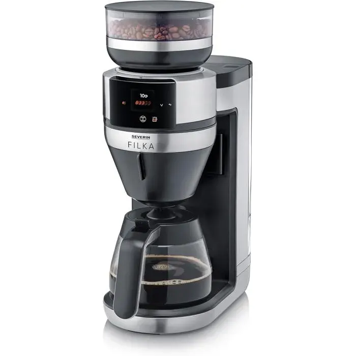 SEVERIN FILKA KA 9694 – Cafetière filtre automatique avec broyeur inox/noir verseuse incluse