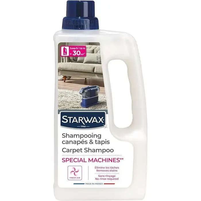 Shampooing Canapés Tapis Spécial Shampouineuse portative – Élimine les Taches Formule Concentrée Sans Rinçage Jusqu’à 30 m² – 1L