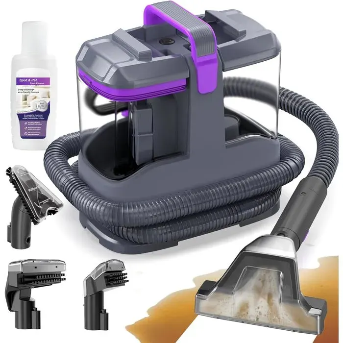 Shampouineuse 450W 13kPaNettoyeur Canapé Tissu et TapisAspirateur Laveur pour CanapéVoiture et Matelasavec 3 Brosses et Double