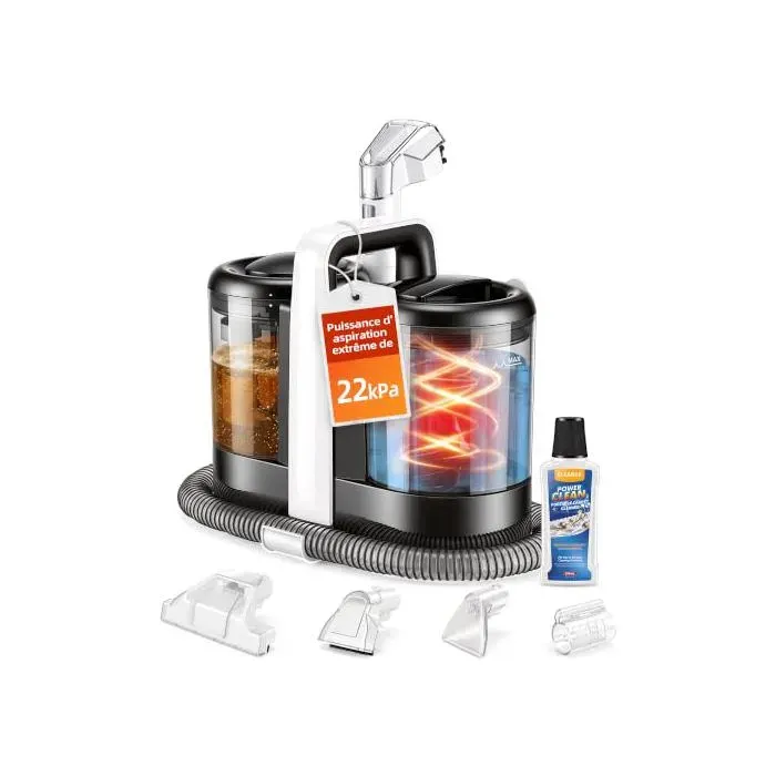 Shampouineuse - ICARE - 600W - 22kPa - 3-en-1 (pulvérisation/brossage/aspiration) - Double réservoir 15L/800ml — coloris Blanche