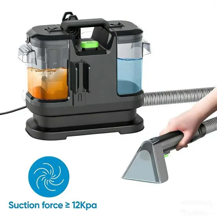SHAMPOUINEUSE - Nettoyeur de tapis et canapé 3-en-1 - Puissance 450W & aspiration 12Kpa - Réservoir 1.8L - Idéal animaux