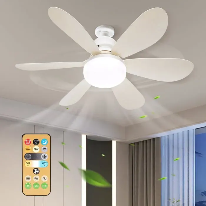 Silencieux Ventilateur de Plafond avec Lumière et Telecommande30W Lampe Ventilateur Plafond avec Douille E27Dimmable LED