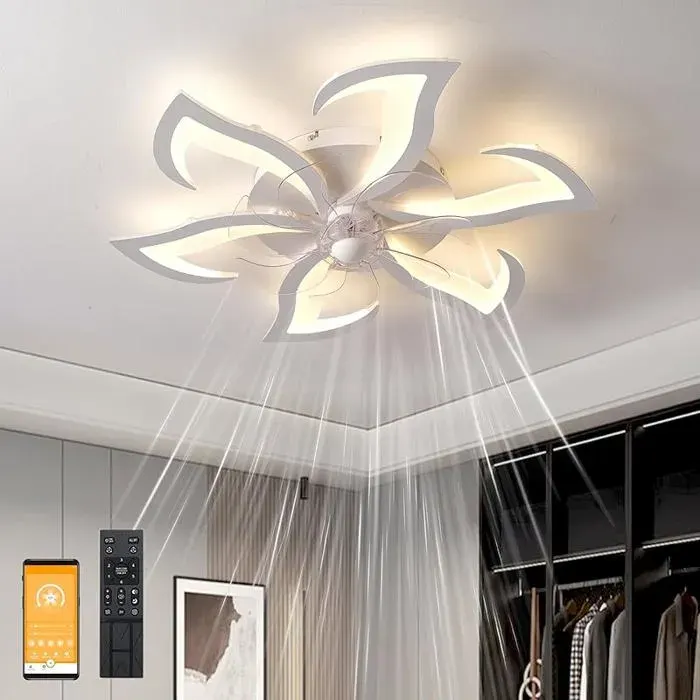 Silencieux Ventilateurs de plafond avec lampe intégrée 6 Vitesses et vent Réversible Dimmable LED Lampe 70cm / 6 lumières Blanc