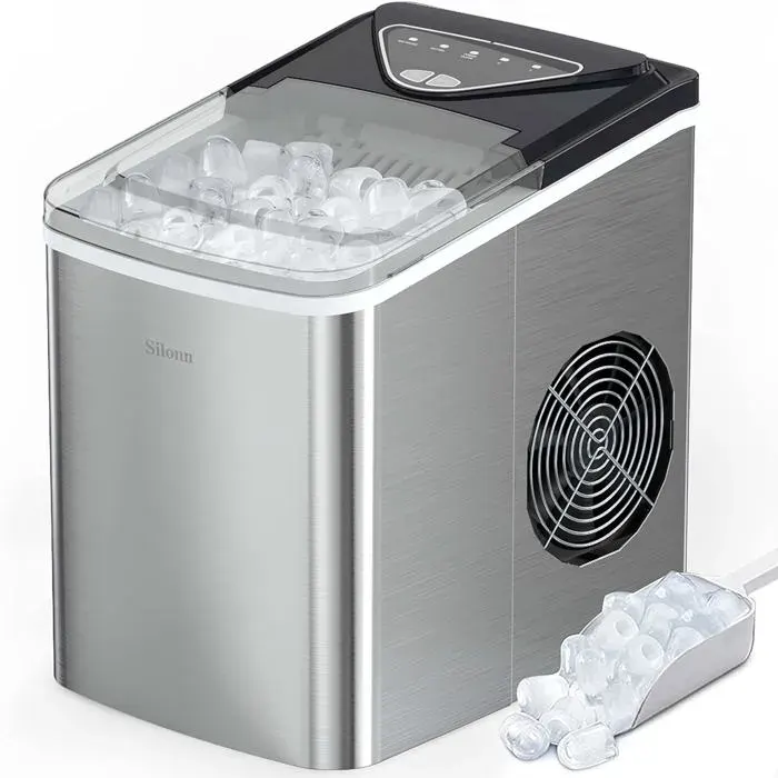 Silonn Ice Cube Maker 9 Ice Cubes In 6Min Ready 12kg In 24 Hours Small Self-Cleaning Ice Maker With Ice Scoop And Basket 2 Sizes