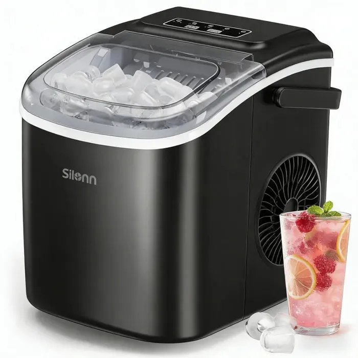 Silonn Machine à Glaçons Autonettoyante /9 Glaçons en 6 Min 12 KG/24H /2 Tailles Idéale pour Cuisine