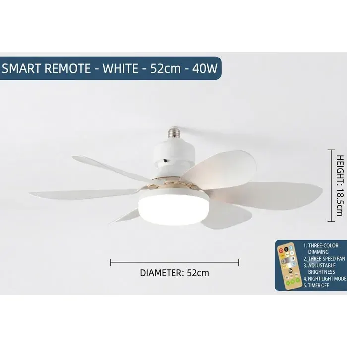 Six feuilles E27 vis lumière ventilateur très grand vent silencieux blanc 40W - 6 feuilles Fan light [52 cm]