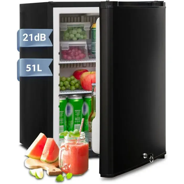 Smad Frigo12V 220V-Frigo Camping car-avec Serrure-51L-0-10℃-Réfrigérateur Silencieux-pour Chambre Camping Camion Fourgon Van -Noir